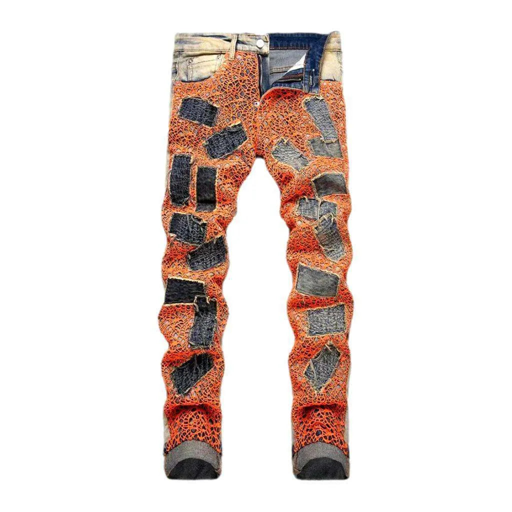 All-over embroidery jeans for men