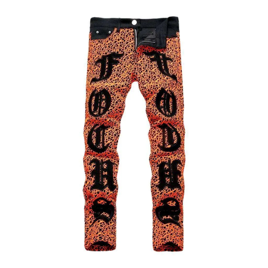 All-over men's embroidery jeans