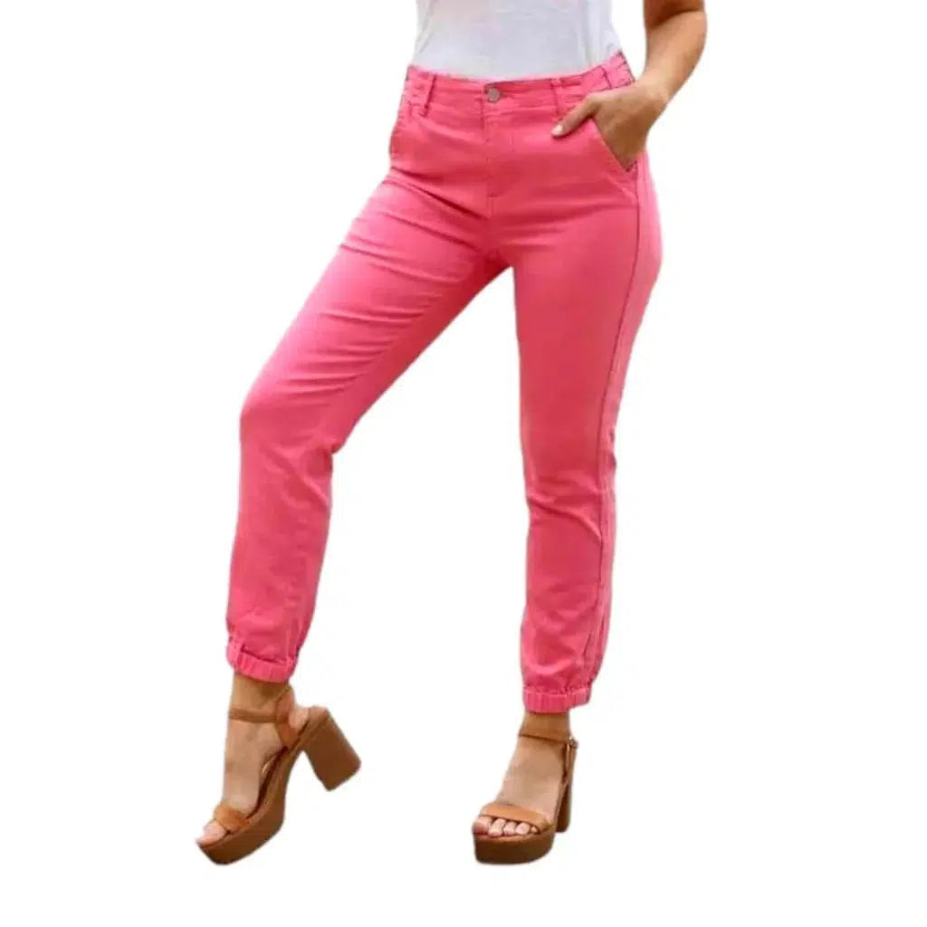 Ankle-length high-waist denim pants