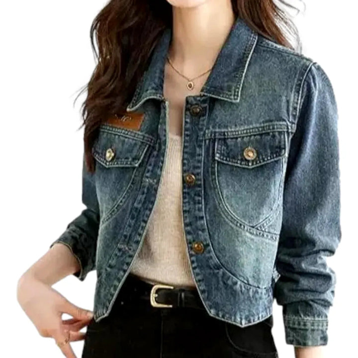 Asymmetric sanded jean jacket for women