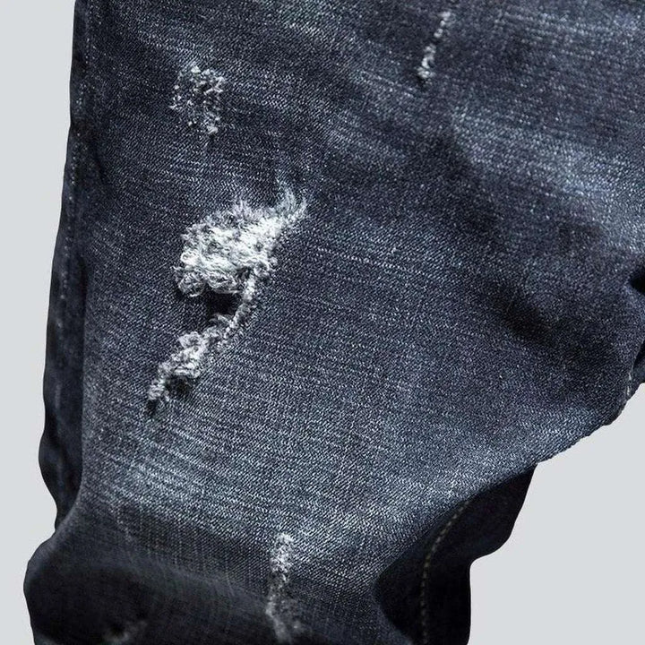 Dark wash men's ripped jeans