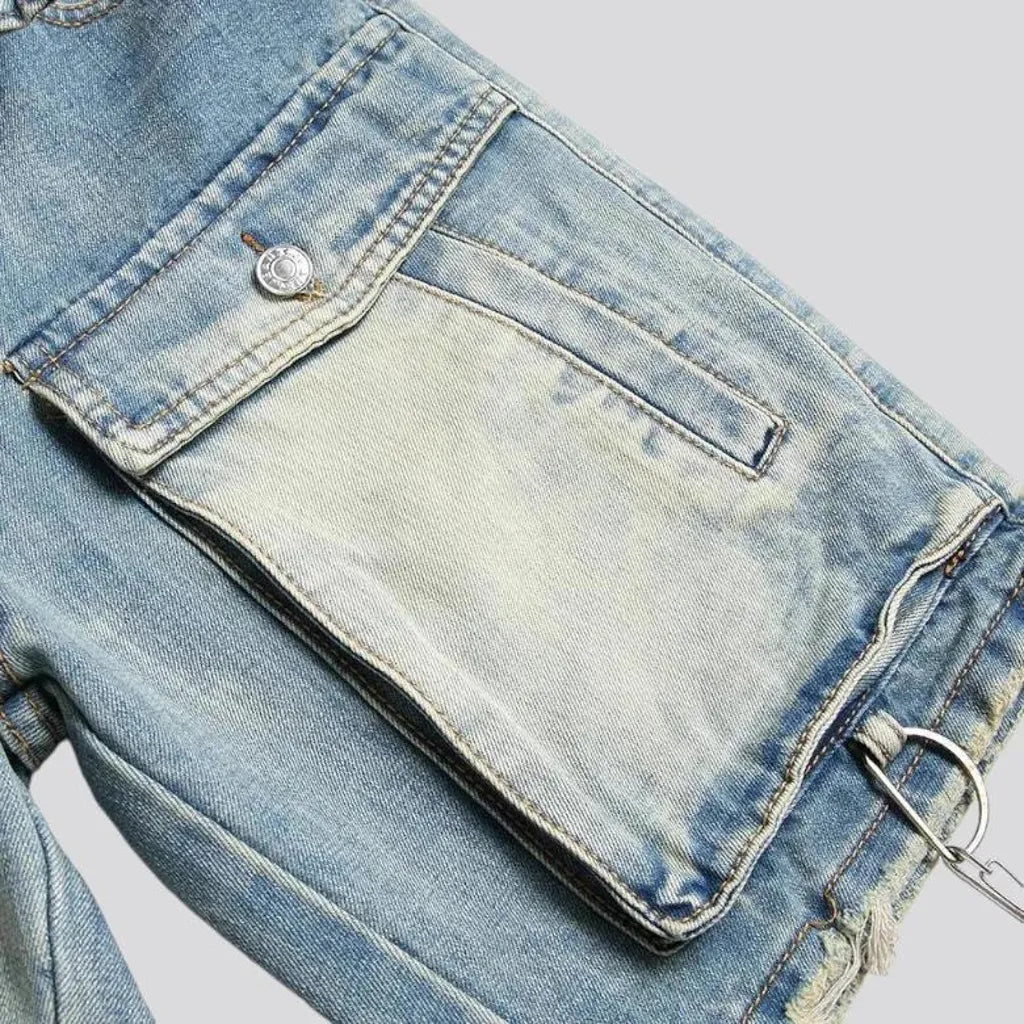 Embellished cargo fit men's denim shorts