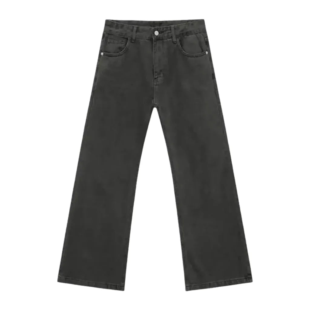 Comfortable Mid Rise Casual Monochrome Men's Jeans - Grey