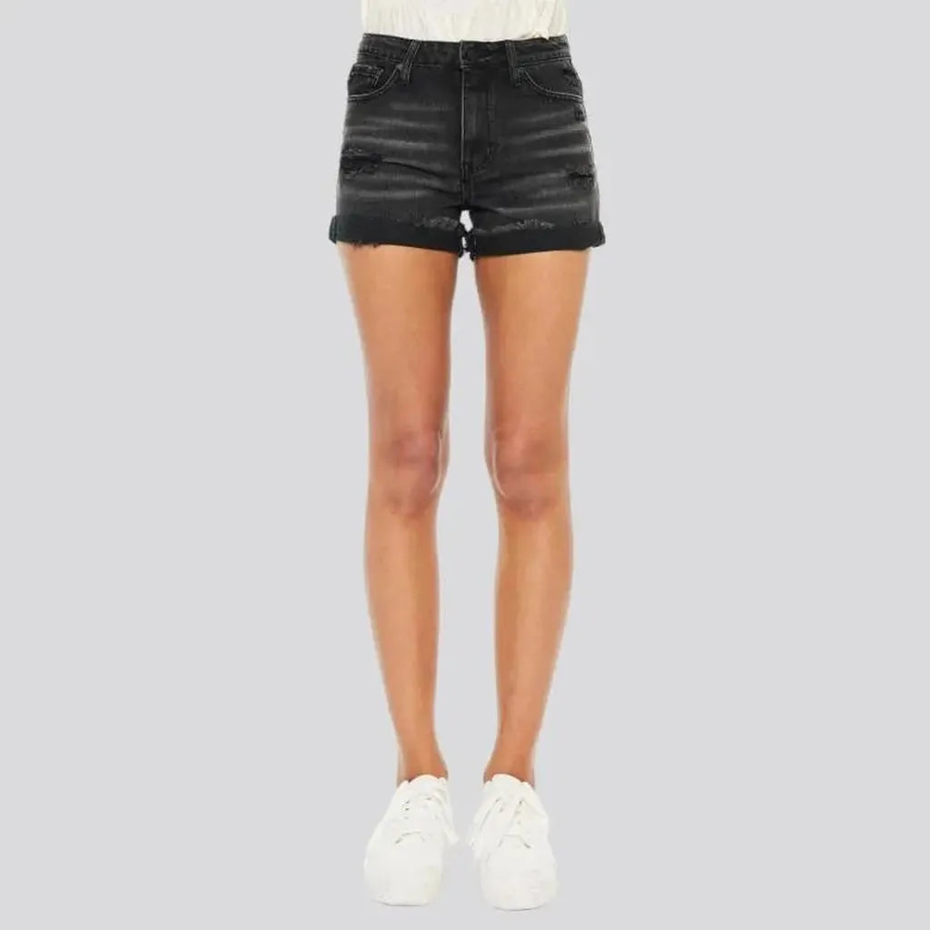 Black high-waistline jean shorts
 for ladies