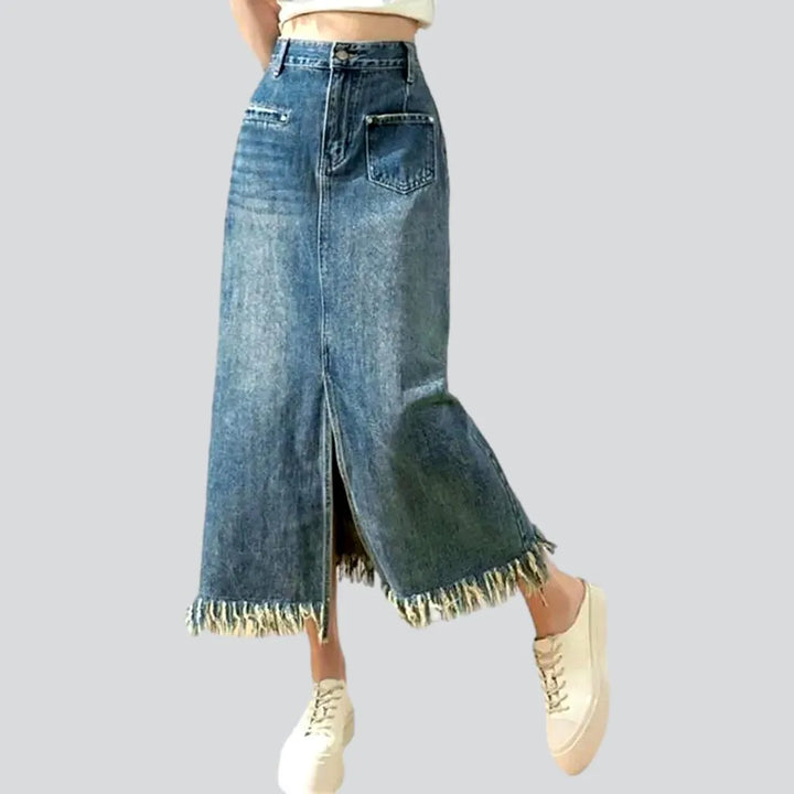 Fringe-hem fashion women's denim skirt