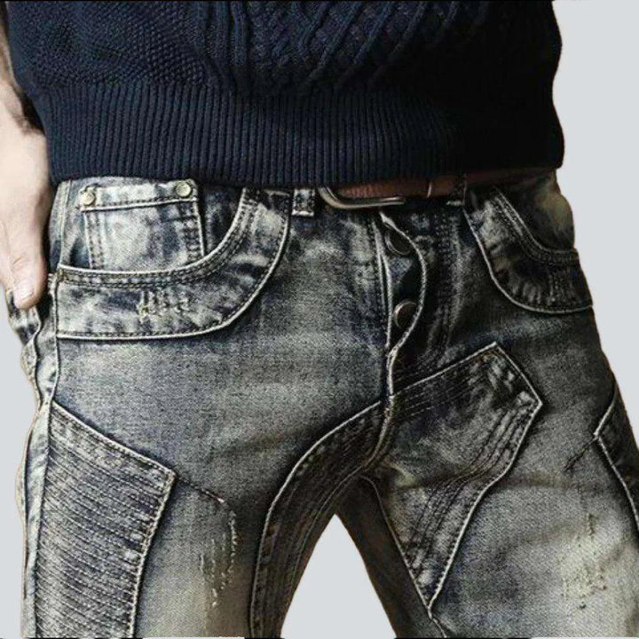Flap pocket patchwork men's jeans