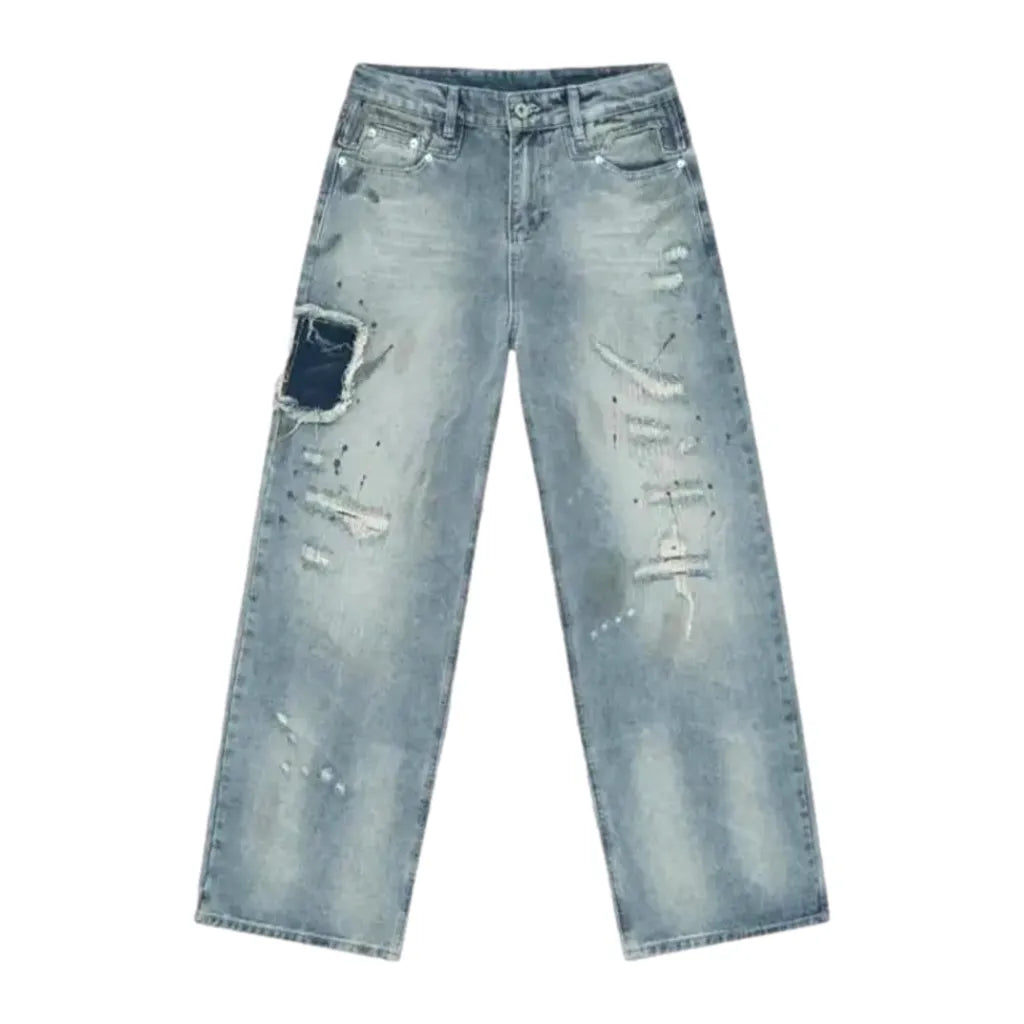 Baggy Grunge Style Light Wash Men's Jeans - Light Blue