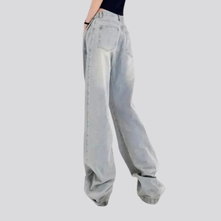 Floor-length women's whiskered jeans
