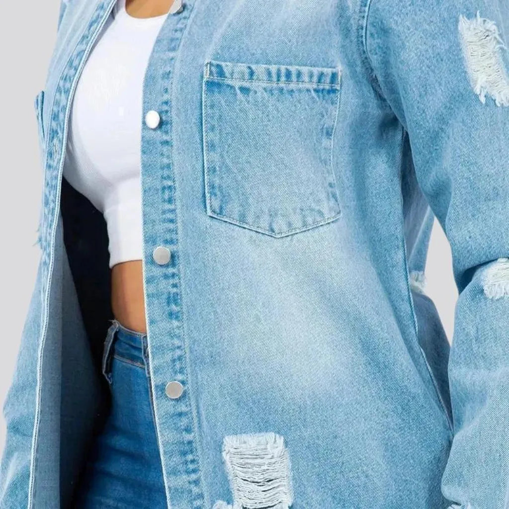 Fashionable long fit denim shirt for women