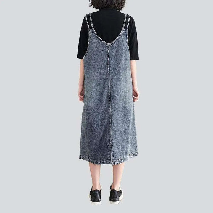 Sleeveless vintage long denim dress