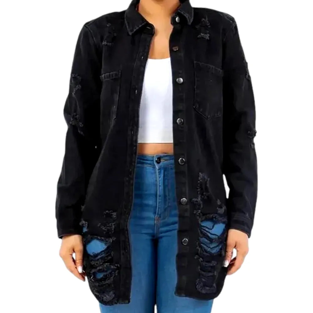 Elevate Your Style with Women's Denim Shirt - Black