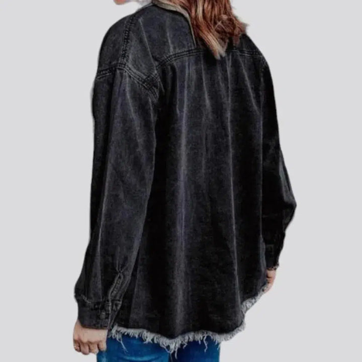 Oversized shirt-like jeans jacket
 for women