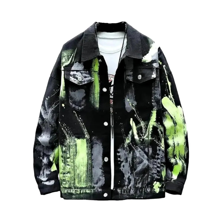 Painted Oversized Street Men's Denim Jacket - Black