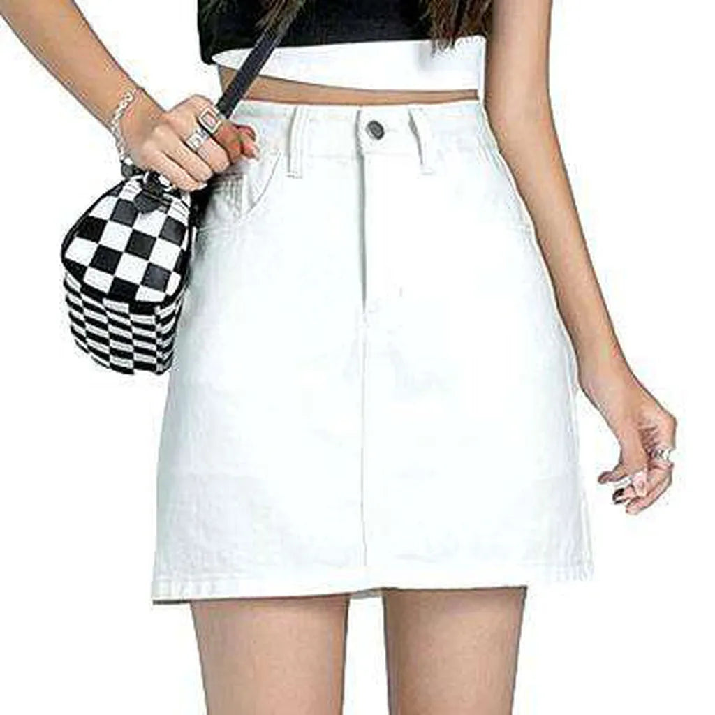 Pale color mini denim skirt