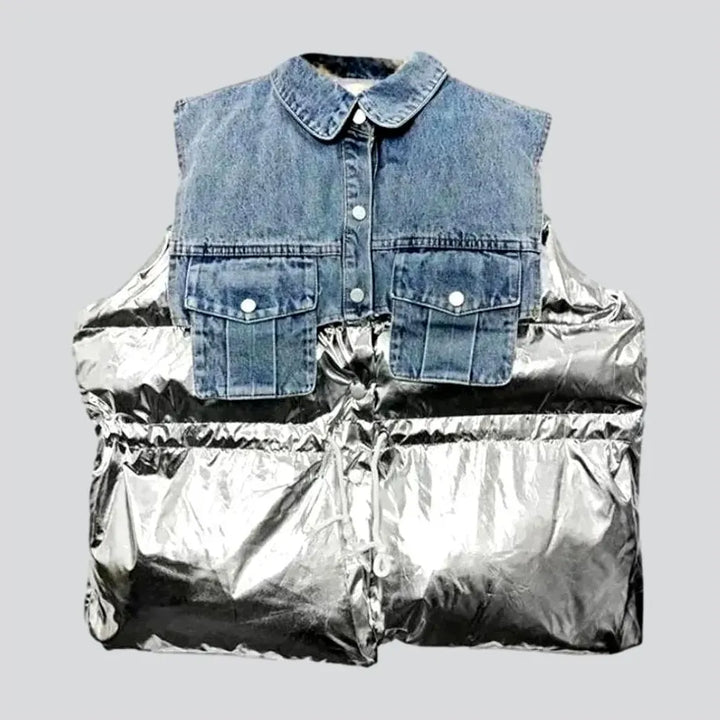 Oversized fashion women's jeans puffer vest