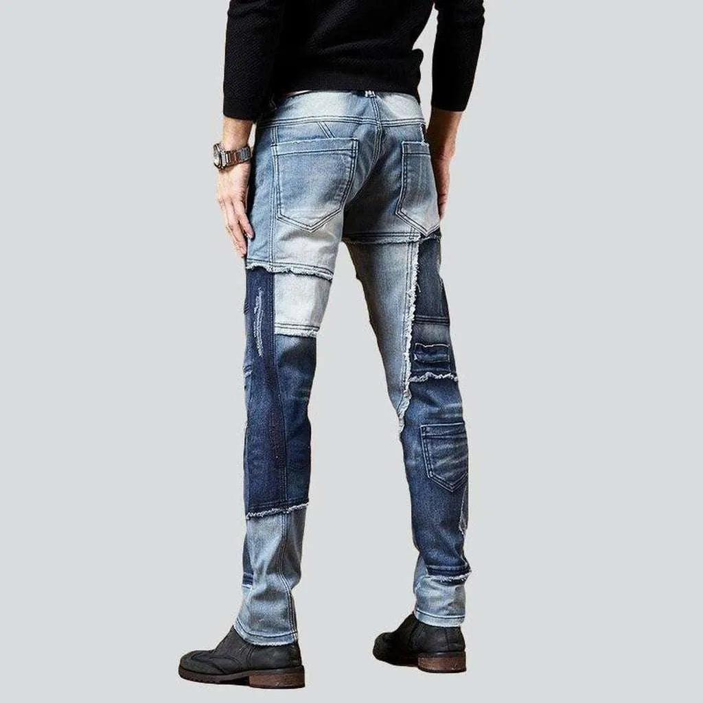 Blue jeans made from pieces