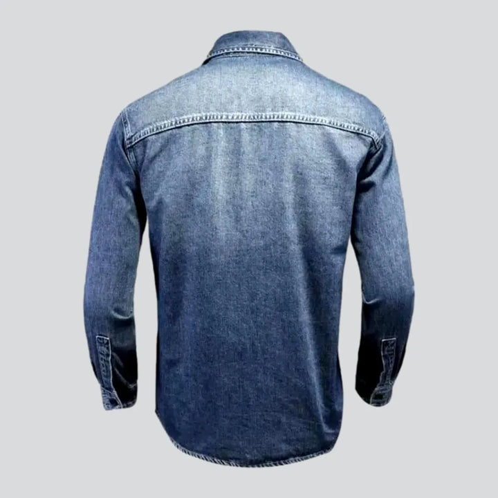 Slim fit medium length men's denim shirt