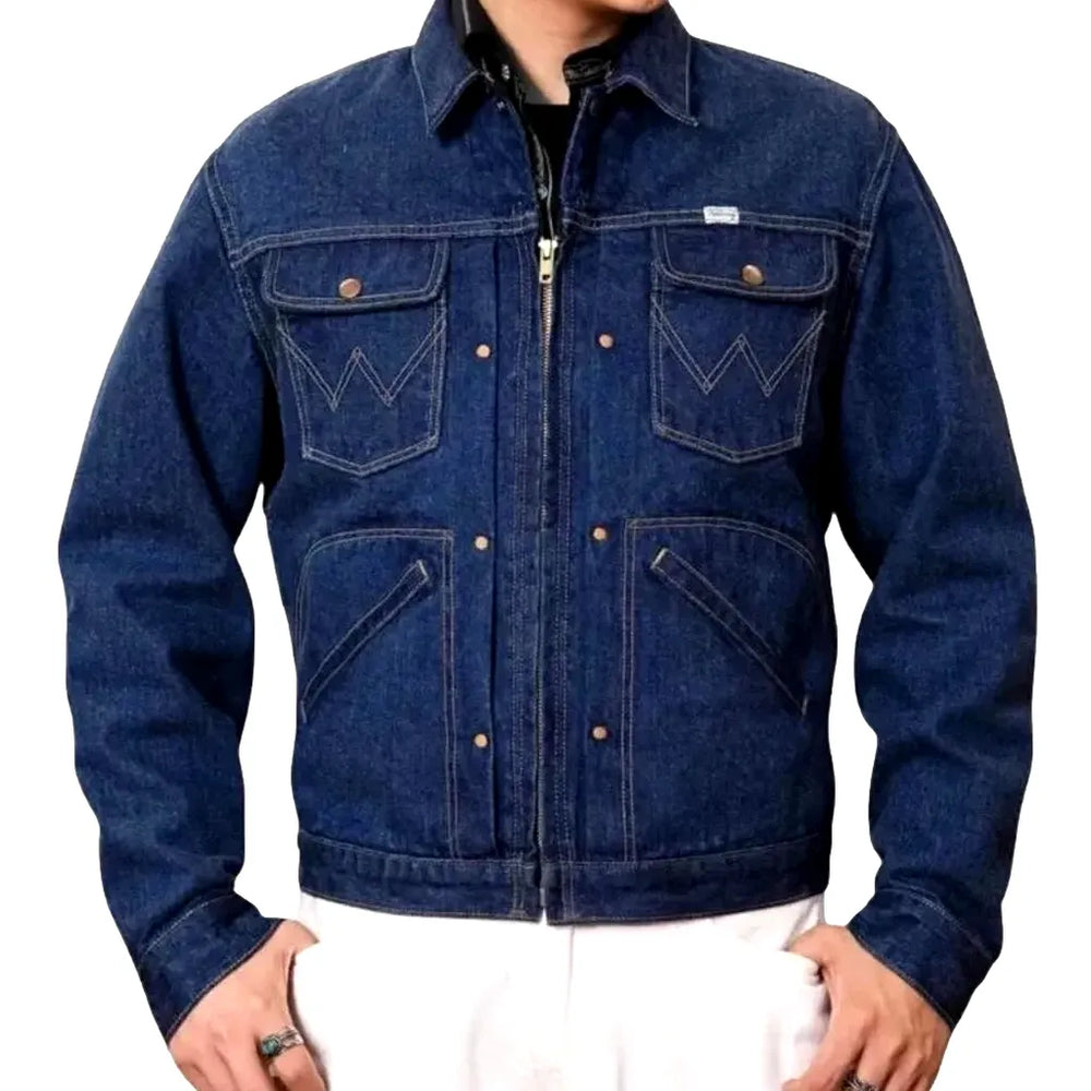 Regular Fit Selvedge Decorative Men's Jeans Jacket - Blue