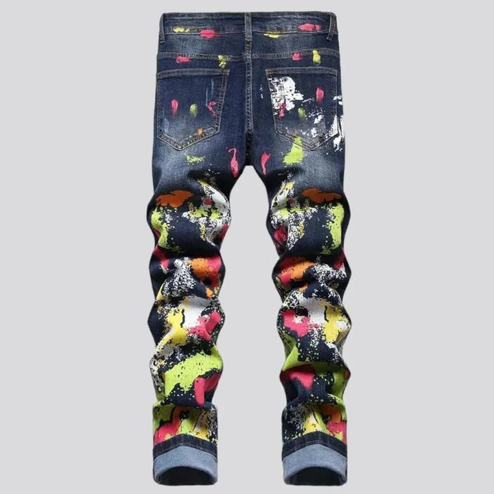 Paint-stains men's painted jeans