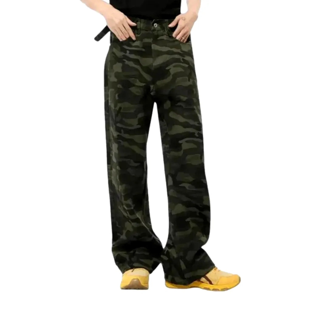 Mid Waist Men's Jeans Pants - Khaki