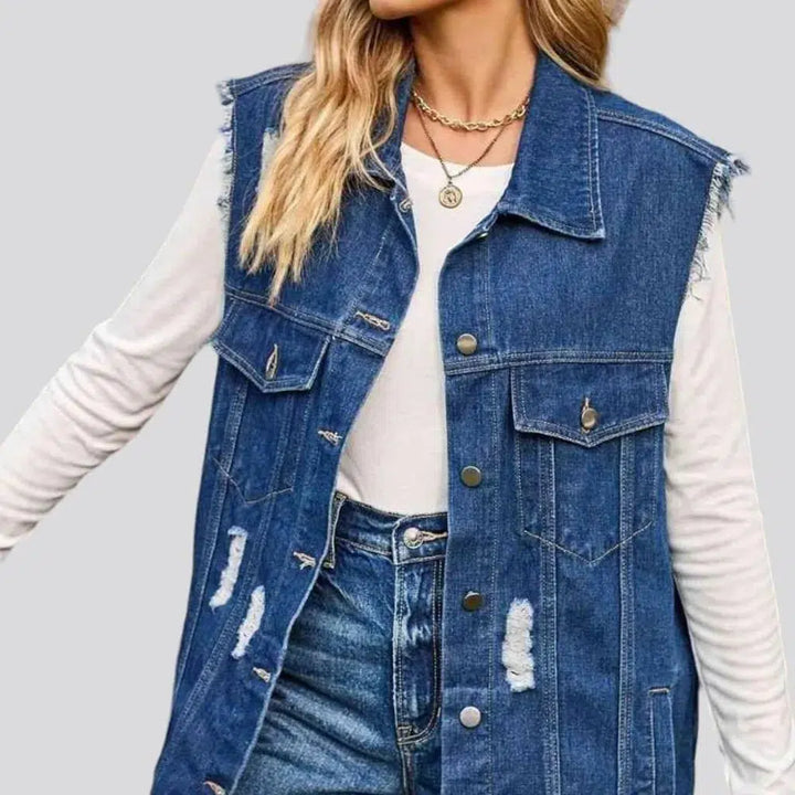 Grunge oversized jean vest for ladies