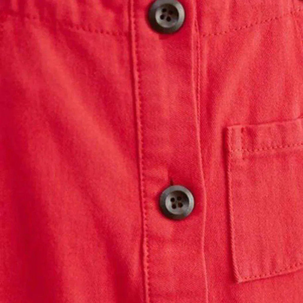 Solid color buttoned denim jumpsuit