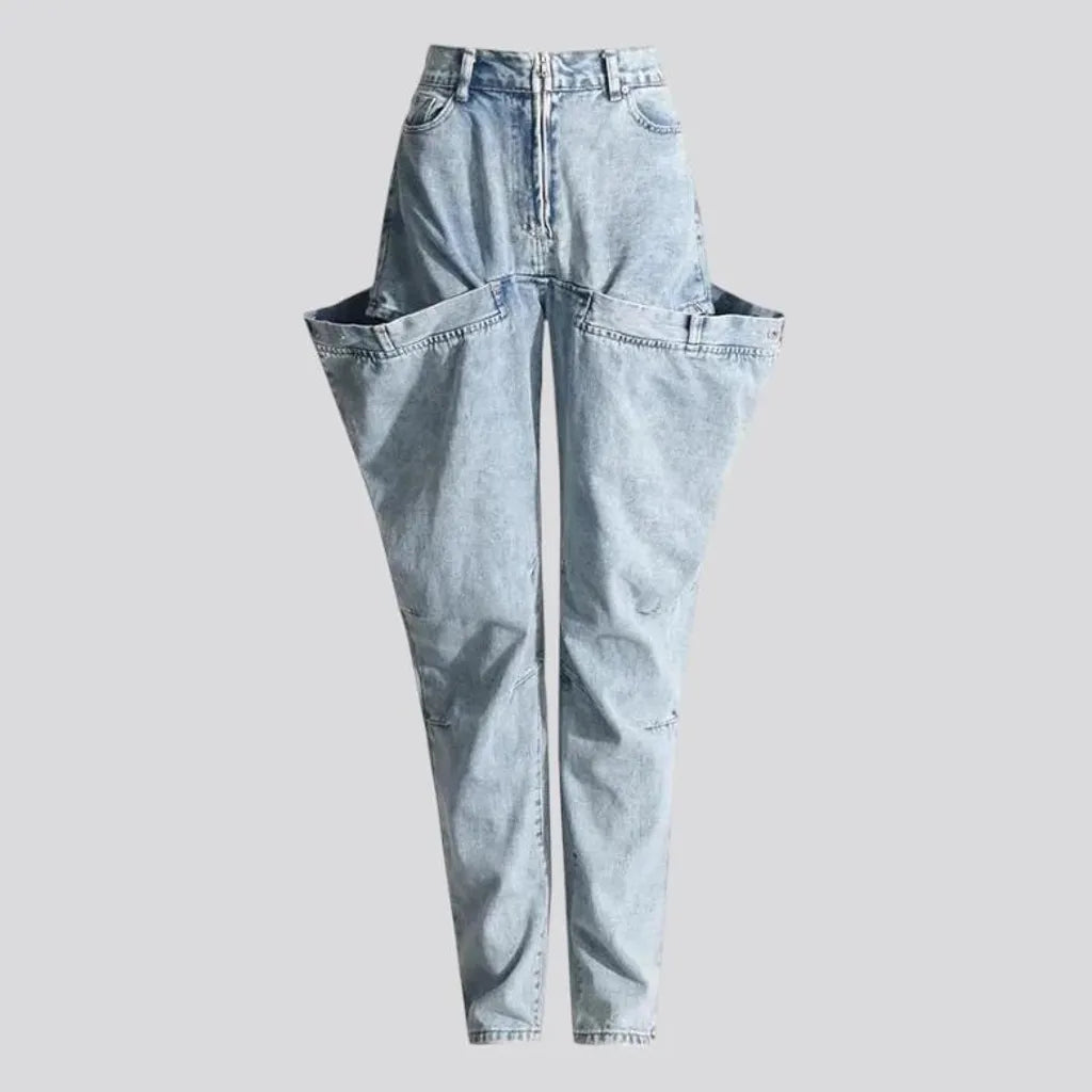 Boho style roomy fit high-waist women's jeans