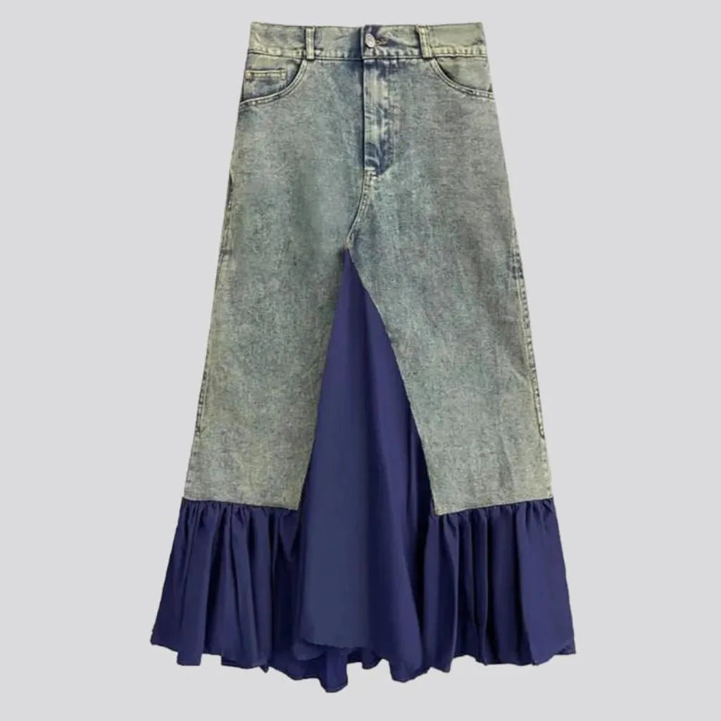 Vintage mixed-fabrics women's jean skirt