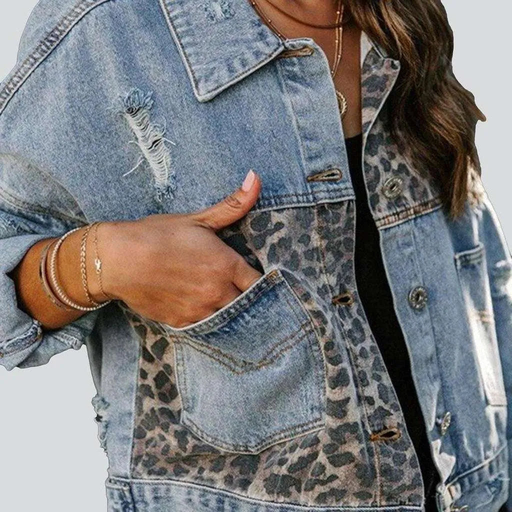 Leopard patchwork jeans jacket