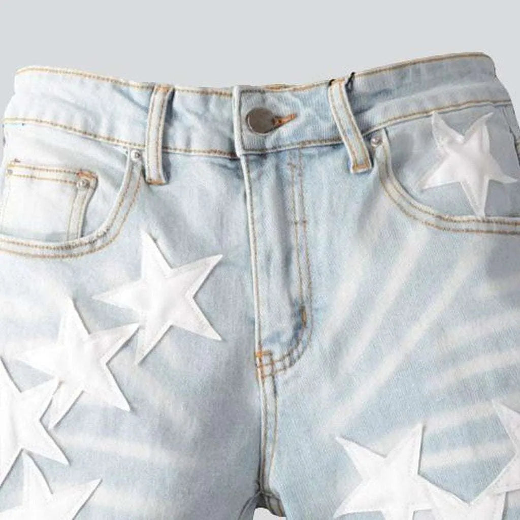 White stars embroidery men's jeans