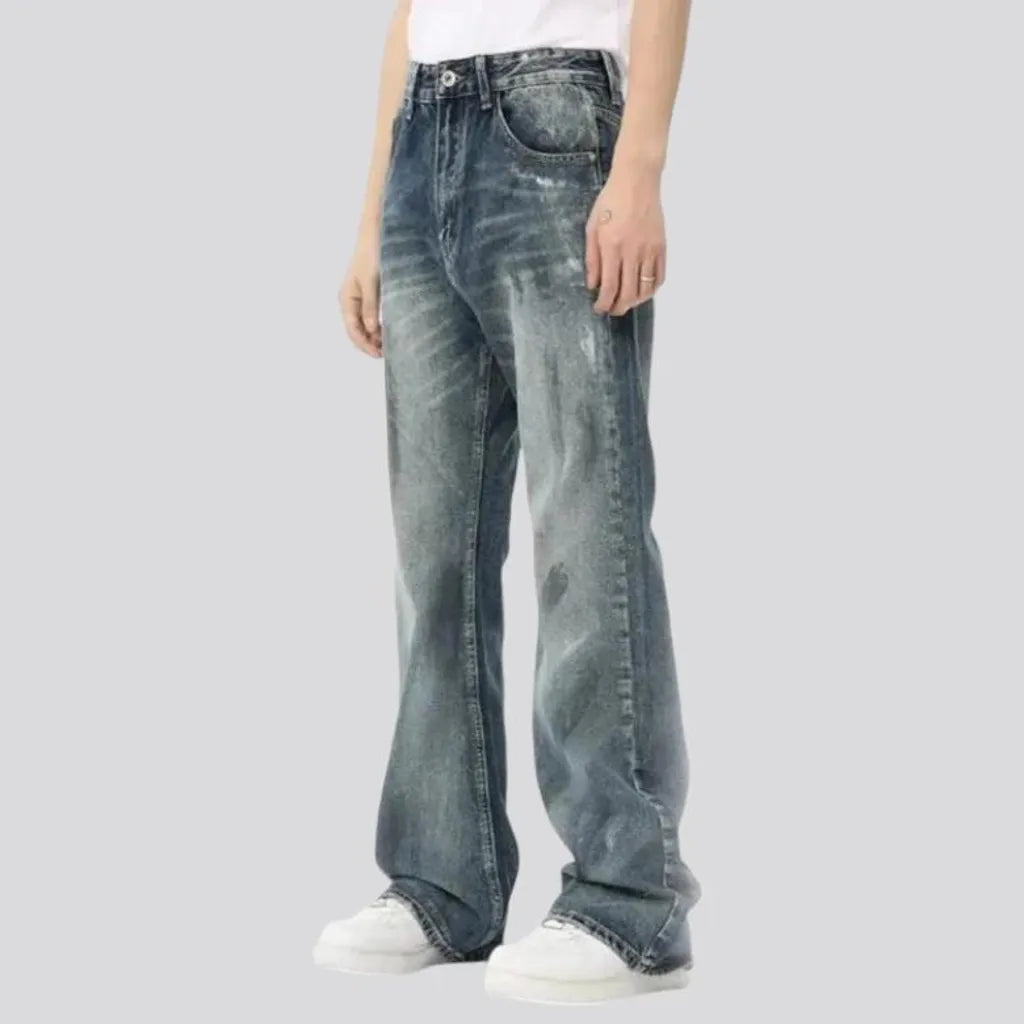 Whiskered mid rise boho men's jeans