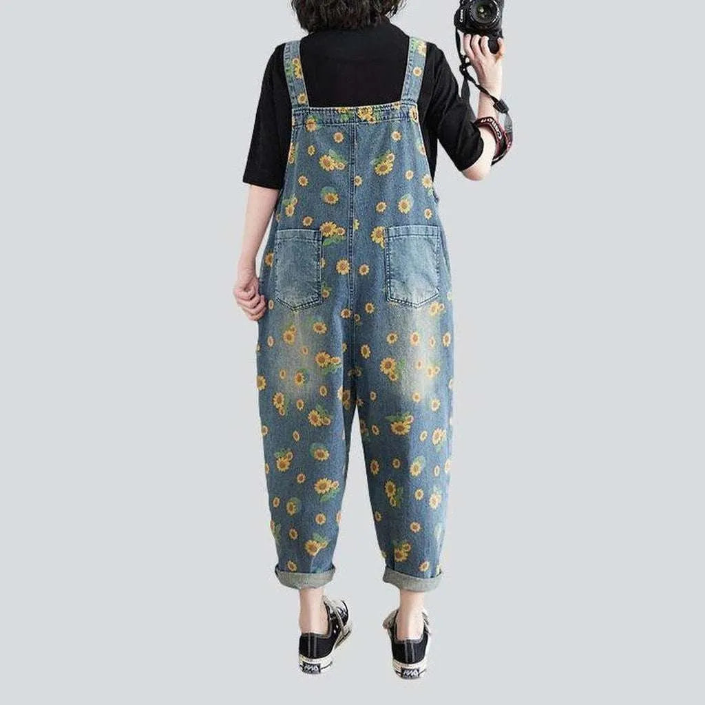 Sunflower painted patched denim overall