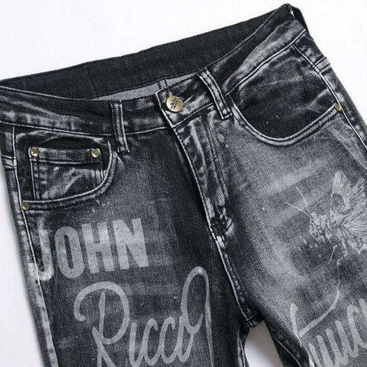 Retro-print black men's jeans