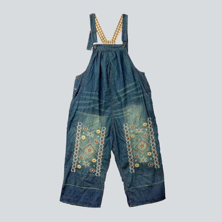 Baggy embroidered women's denim jumpsuit