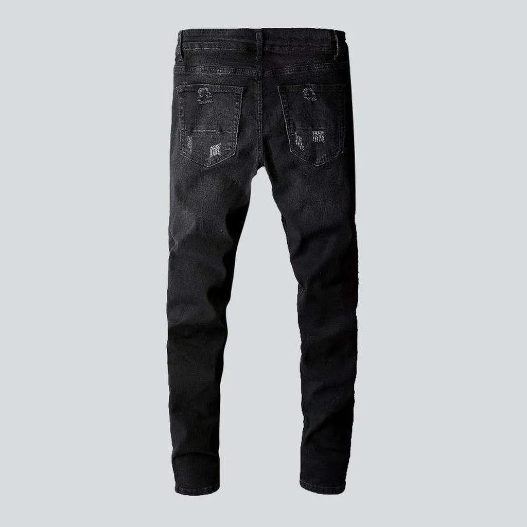 Black painted patch men's jeans
