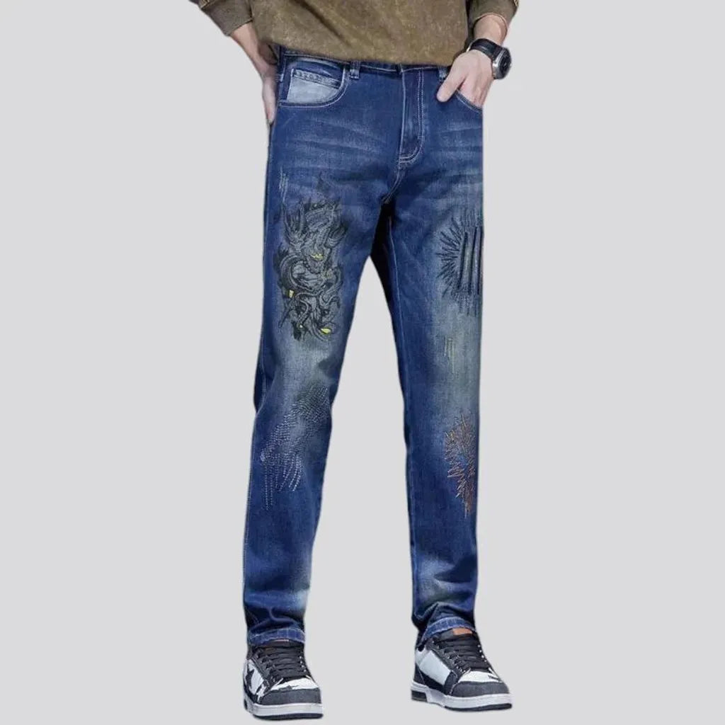 Boho style mid rise vintage men's jeans