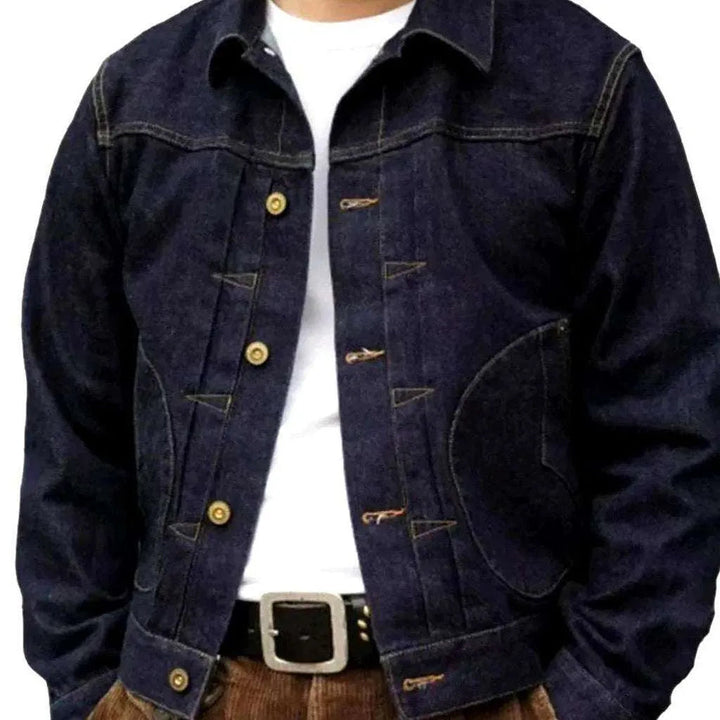 Back cinch selvedge jean jacket
 for men