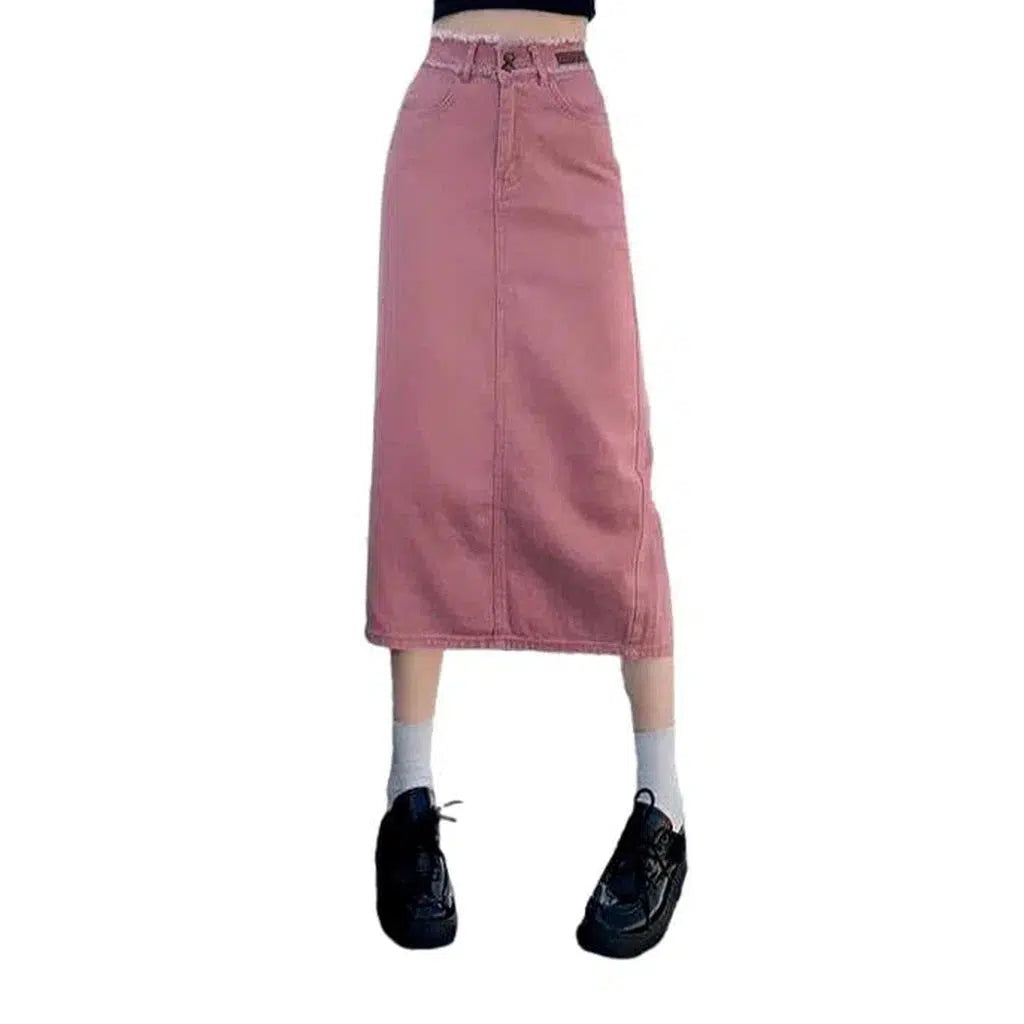 Back slit color denim skirt
 for ladies