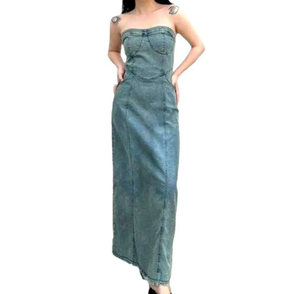 Back slit vintage denim dress