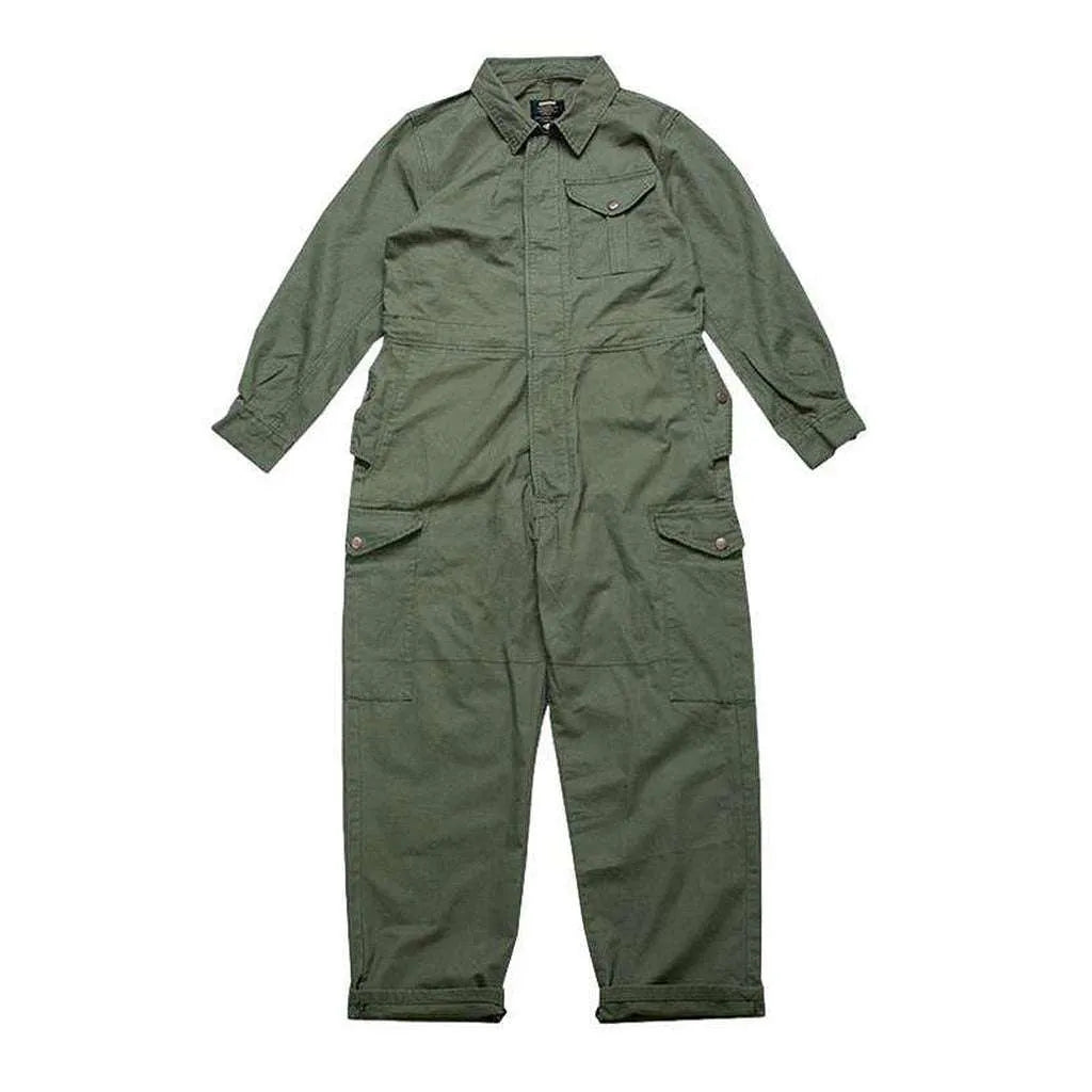 Baggy Color Jeans Jumpsuit for Men - Khaki