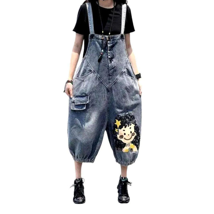 Baggy Denim Overall for Ladies - Blue