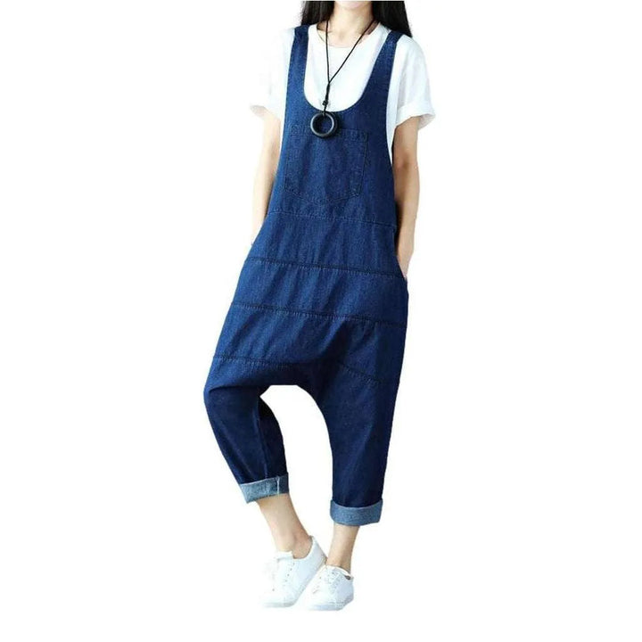 Stonewashed Women's Jeans Jumpsuit - Dark Blue