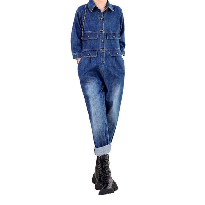 Baggy Women's Denim Jumpsuit - Blue