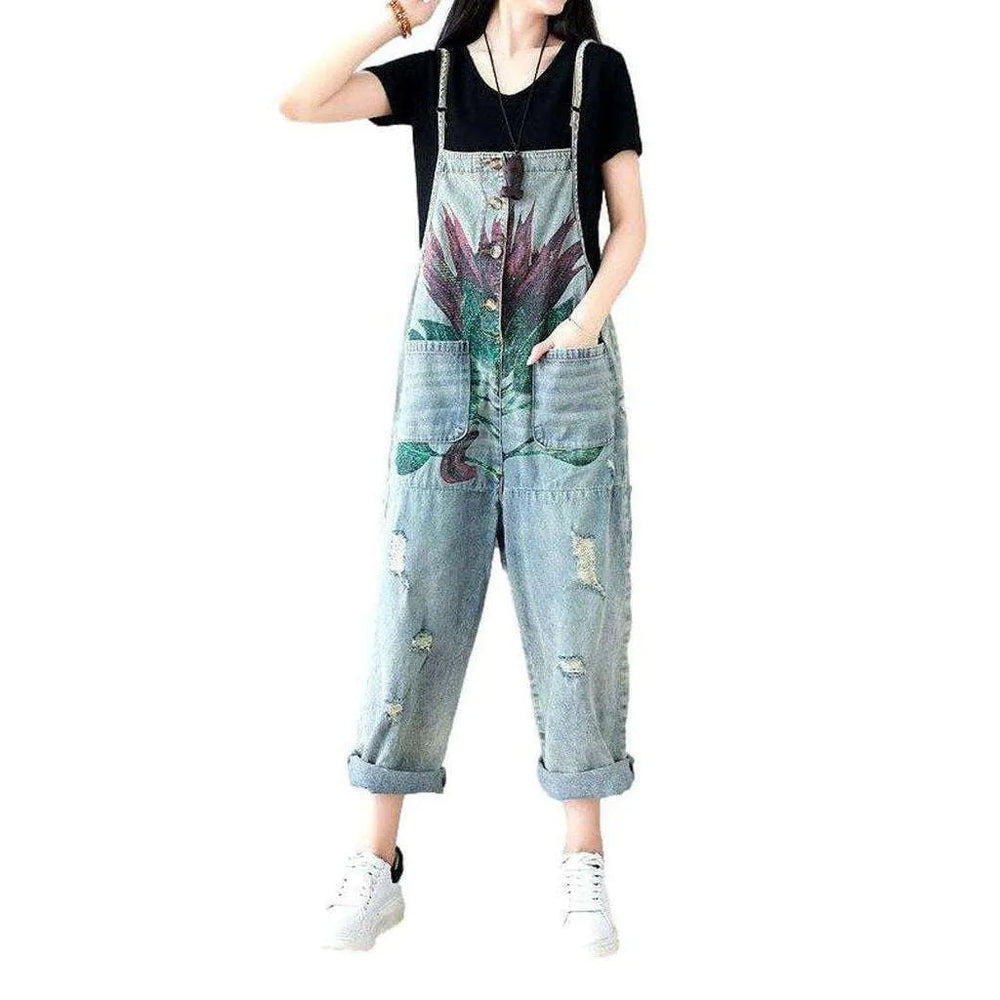 Y2k Baggy Women's Denim Dungaree - Light Blue