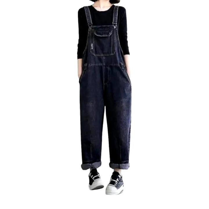 Baggy Sanded Denim Dungaree for Ladies - Dark Blue