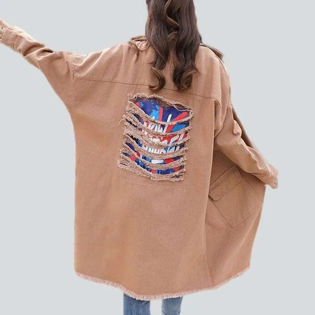 Painted distressed women's denim jacket