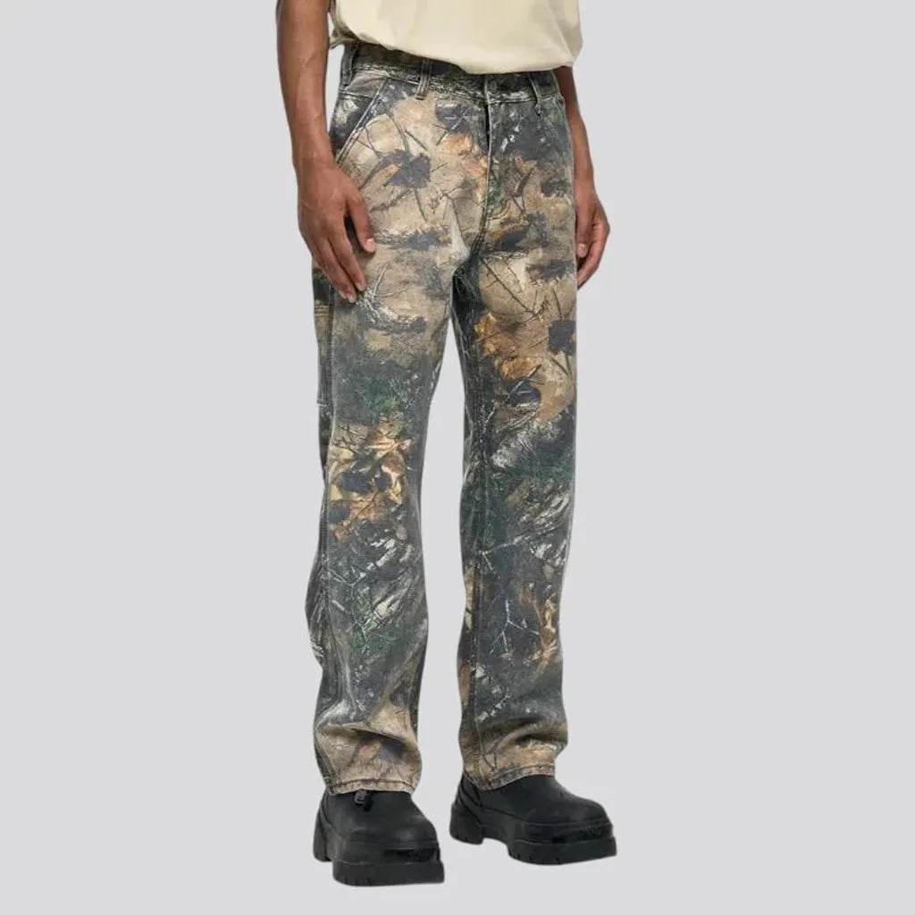 Boho camouflage carpenter-loop men's jeans