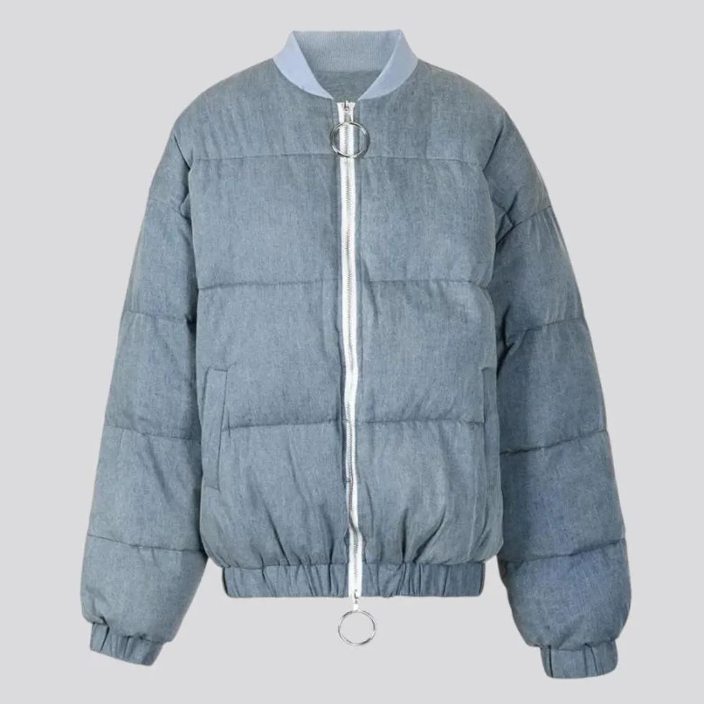 Oversized women's denim puffer jacket