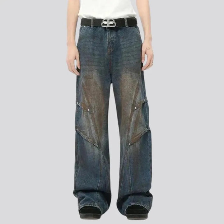 Retro creased boho men's jeans