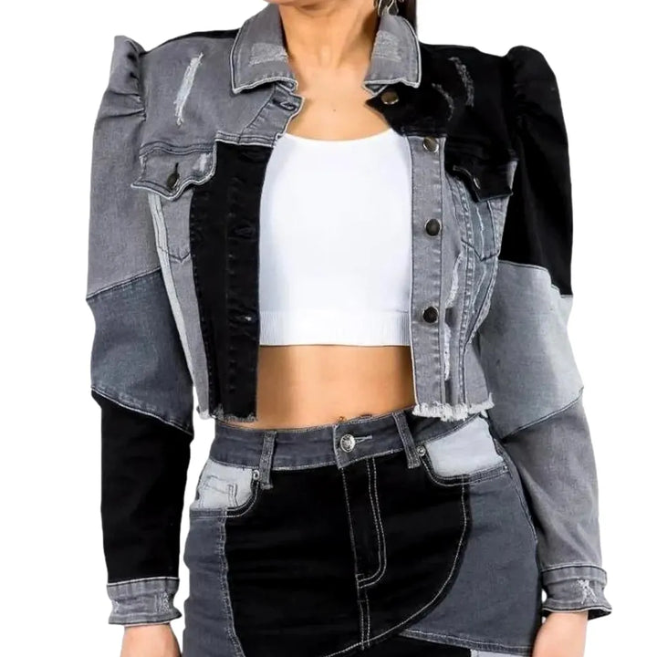 Boho Chic Distressed Denim Jacket for Women - Grey